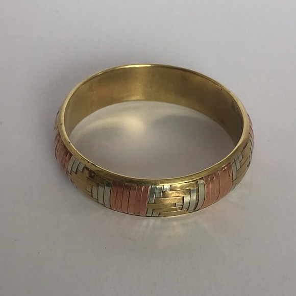 Tri Metal Basket Weave Bangle - Picture 2 of 3